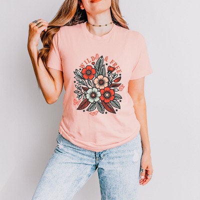 Simply Sage Market Wild and Free Colorful Flowers Short Sleeve Tee - XS - Blush