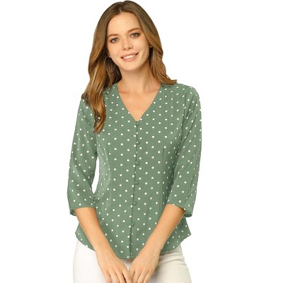 INSPIRE CHIC Women's Polka Dots 3/4 Sleeve Casual Button Front Shirt