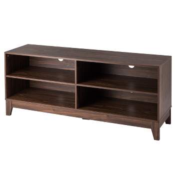 Tangkula Modern Wooden TV Stand Media Console Storage Cabinet with 4 Open Shelves Walnut/Black/Brown