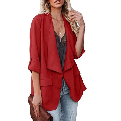 Womens Casual Blazer Jackets Roll Up Long Sleeve Open Front Jacket Loose Fit Longline Blazer Work Office Business Blazers