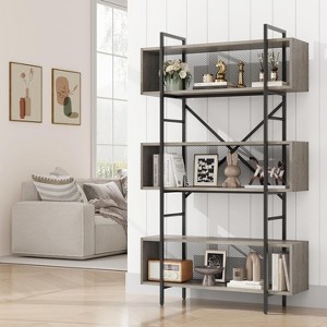 Homhougo 6 Tier Bookshelf with Storage, 71.3 Inch Tall Industrial Book Shelf with Open Display Bookshelves, 6 Shelf Bookcase with Metal Frame, Grey - 1 of 4