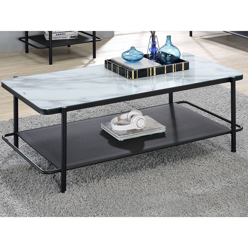 48&#34; Avalan Glass Top Contemporary Coffee Table Black Coating/White - miBasics, 3 of 9