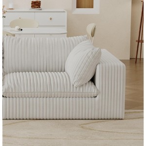 MAYEERTY 118.2" Cloud Sofa White Corduroy Deep Seat Double-Layer Removable Cushion No Assembly Multi-Rooms - 1 of 4