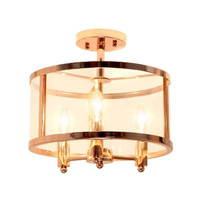 Rose Gold 3-Light 13" Glass & Iron Industrial Farmhouse Semi-Flushmount