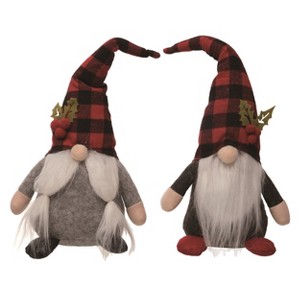 Transpac Christmas Plush Plaid Sitting Gnome Set of 2 Christmas Home Decorations - 1 of 1