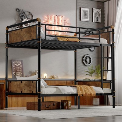 DOMETOUR Twin XL over Twin XL Metal Bunk Bed, Industrial Detachable Bunkbeds with Safety Guard Rails for Teens, Black(Old SKU W2580P233252)