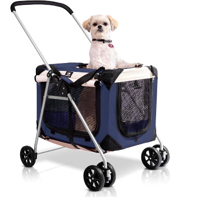 Red Foldable Pet Stroller with Detachable Carrier