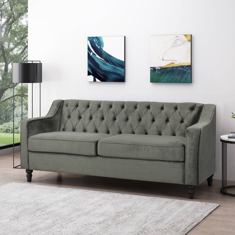Knouff Modern Glam Tufted Velvet 3 Seater Sofa - Christopher Knight Home, 3 of 12