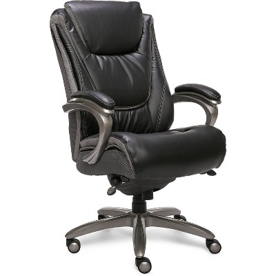 ErgoExecutive High-Back Black Leather & Wood Swivel Office Chair