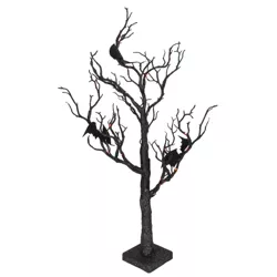 Northlight 26.5" Black Glittered B/O LED Tabletop Halloween Tree with Bats - Orange Lights