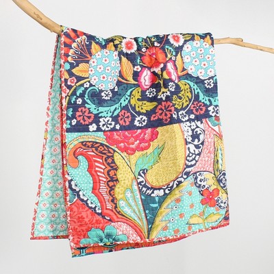 Exotic Bazaar Cotton Quilted Throw 50x60 in - Reversible, Colorful Medallion