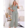 INSPIRE CHIC Women's Turndown Collar Knit Short Sleeve Top with Side Pocket Long Pant Pajamas Set - 2 of 4