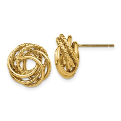 Black Bow Jewelry 13mm Polished and Textured Love Knot Earrings in 14k Yellow Gold