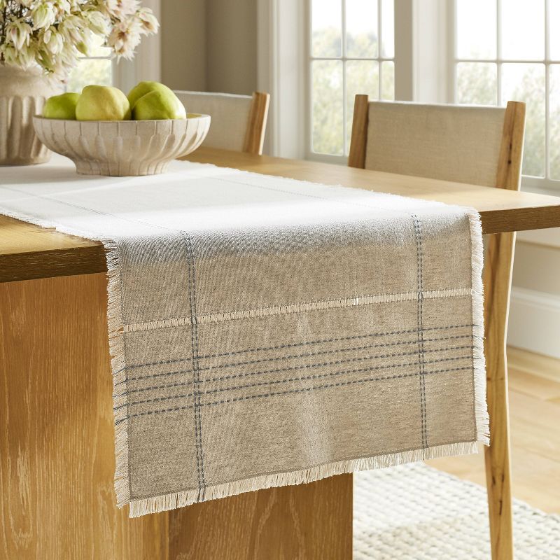 20&#34;x90&#34; Natural Leno Weave Table Runner with Blue Accent - Threshold&#8482; designed with Studio McGee, 3 of 5