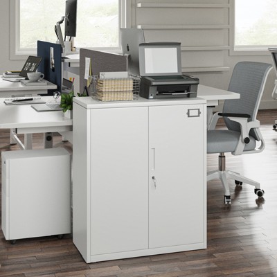 Gertrudis Double-Door Filing Cabinet with Two Adjustable Shelves | ARTFUL LIVING DESIGN-White