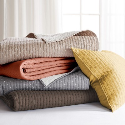 Ochre Twin Cotton Reversible Cross Stitch Bedspread Set