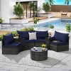 Outdoor Sofa Set, Sectional Half-Moon Sofa, PE Wicker Sofa With Cushions, Sofa Set with Tempered Glass Round Coffee Table-Coolbibila - 2 of 4