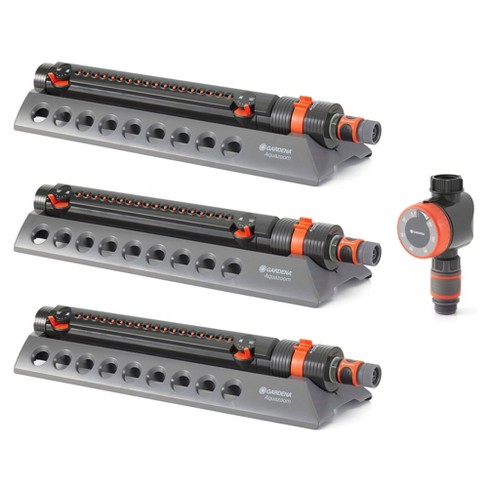 Gardena 1975 Aquazoom 3900 Square Foot Oscillating Lawn Sprinkler 3 Pack Bundle With 1 Quick Connect Mechanical Water Timer Target
