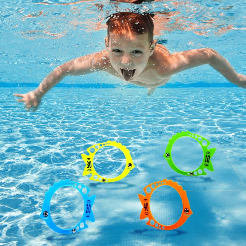 Blue Panda 12 Pack Fish Pool Rings for Kids Diving, Underwater Swim Dive Rings, Summer Sinking Swimming Toys, (7x6 in, 4 Colors), 2 of 9