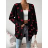 Coolmee Women's Fall Winter Long Sleeves Open Front Heart Print Knitted Sweater Cardigan Coat Outwear - 2 of 4