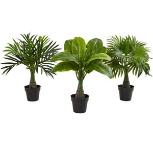 Nearly Natural Areca, Fountain & Banana Palm Artificial Trees (Set of 3) - 1 of 4