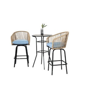 Ridstar 3-Piece Outdoor Patio Bar Table and Chairs Set with Swivel Bar Chairs and Round Bar Table For Garden Patio-Blue - 1 of 4