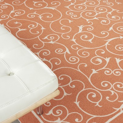 Playful Floral Vines Orange Square Indoor/Outdoor Rug