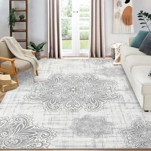Runner & Area Rug, Vintage Medallion Design, Boho Accent, Non-Slip Washable Soft Rug for Kitchen, Hallway, Bedroom, Distressed Look - 1 of 4