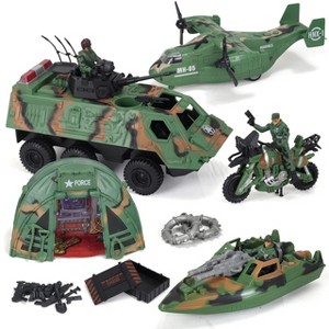 Military Vehicles Toy Set Osprey Helicopter, Armored Car, Camp, Military Boat, Motorcycle, Army Men Figures for Boys Age 4-7, Kids Birthday Xmas Gifts - 1 of 4