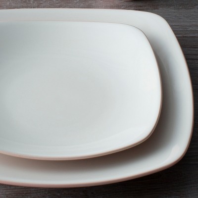 Pink Matte Ceramic Square Dinnerware Set for Four