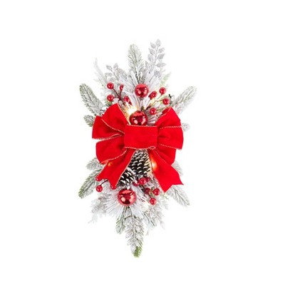 The Lakeside Collection Christmas Snow Frosted Pine Decor - Stair Swag Red