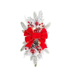 The Lakeside Collection Christmas Snow Frosted Pine Decor - Stair Swag Red - 1 of 1