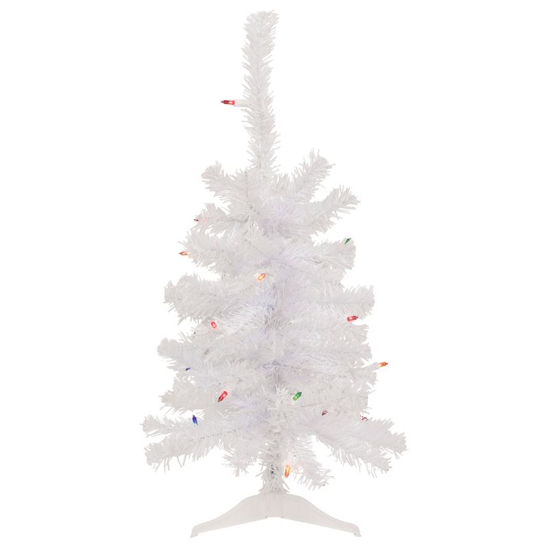 Northlight 2' Lighted Woodbury White Pine Slim Artificial Christmas Tree, Multi Lights, 1 of 8