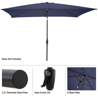 Navy Blue Rectangular Steel Patio Umbrella with Crank and Tilt