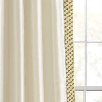 Luxury Mid Century Geo Faux Silk Jacquard Border Window Curtain Panel Ivory/Green Single 52x84