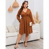 BLUEMING Plus Size Women Dress Faux Wrap V Neck Dress with Ruffle Cuff Bishop Sleeve Fall Midi Dress - 4 of 4