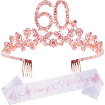 Doradreamdeko 60th Birthday Sash And Tiara Set Gifts For Women, Pink ...