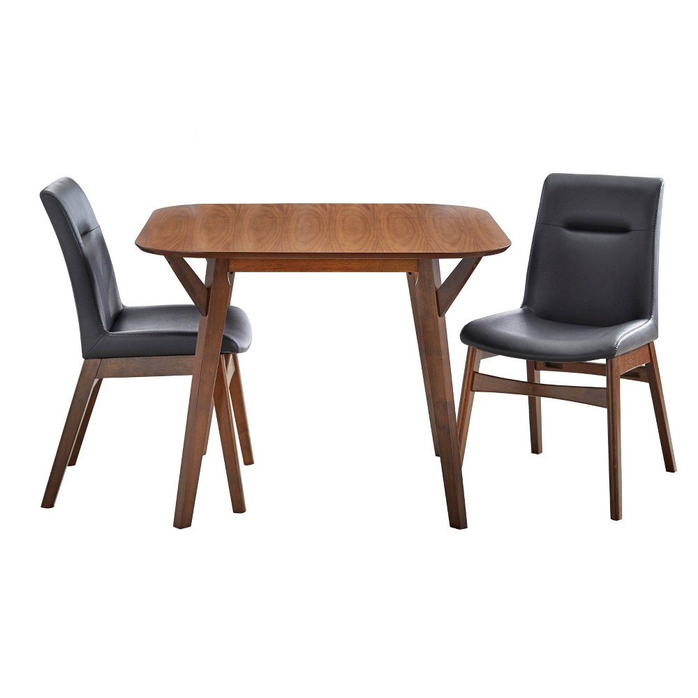 Photos - Dining Table 3pc Vance Dining Set Walnut/Black - Buylateral: Mid-Century Modern, Faux Leather Chairs