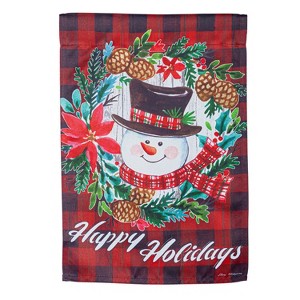 Evergreen Garden Flag Happy Holiday Snowman  Suede Double Sided Indoor Outdoor Decor 18" x 12.5" - 1 of 2