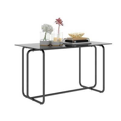 Dining Room Table, Kitchen & Dining Room Tables With Metal Frame, Tempered Glass Tabletop, Smooth And Glossy Surface, Rectangular Table