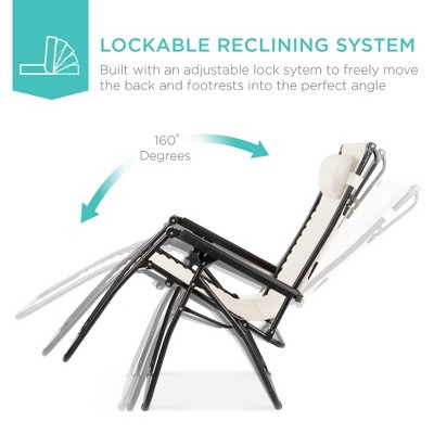 Ivory Folding Zero Gravity Outdoor Recliner with Canopy and Tray