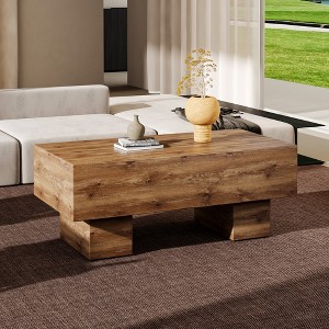 LOVMOR modern rectangular coffee table features a stylish wood color, making it an ideal addition to any living room or apartment - 1 of 4