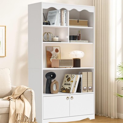 63" 5-Tier Bookcase with 6 Open Shelves & Hidden Storage Door - Adjustable Feet, Modern Floor Standing Shelf for Home Office