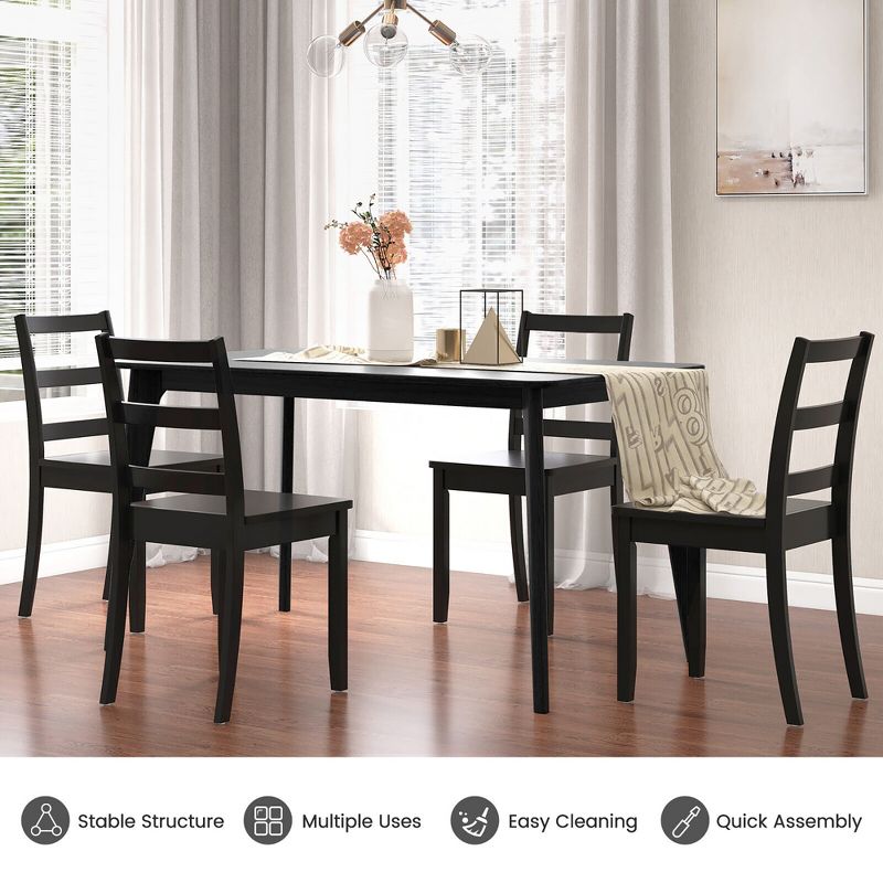 Tangkula Set of 2 Dining Chairs Ladder Back Armless Side Chair w/ Solid Rubber Wood Legs, 4 of 10