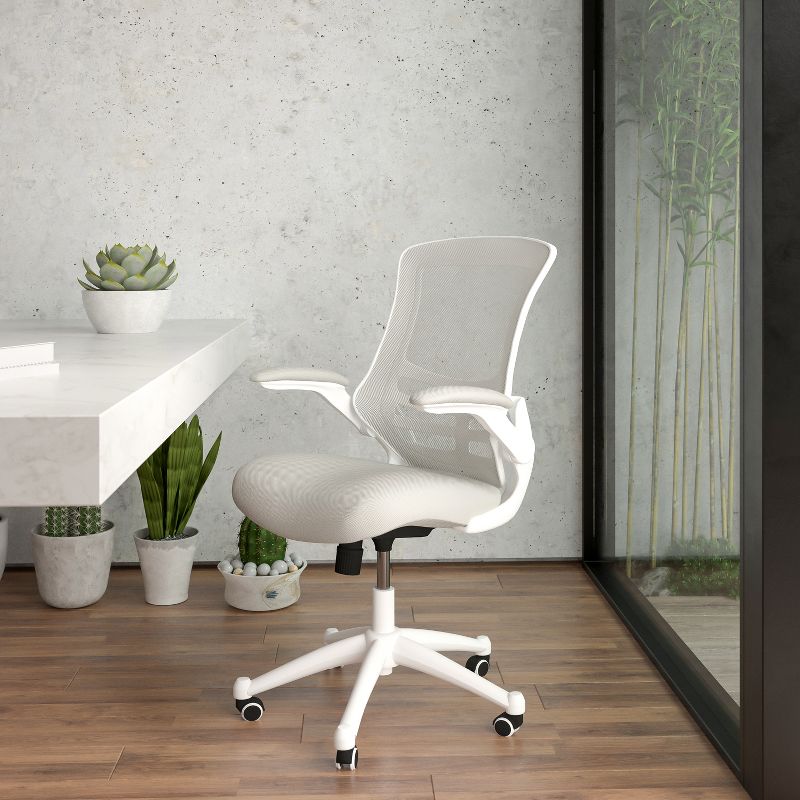 Flash Furniture Mid-Back Light Gray Mesh Swivel Ergonomic Task Office Chair with White Frame and Flip-Up Arms, 3 of 15