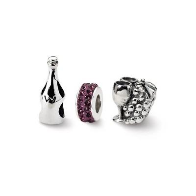 Black Bow Jewelry Sterling Silver & Crystal Wine Country Bead Charm Set of 3