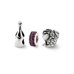 Black Bow Jewelry Sterling Silver & Crystal Wine Country Bead Charm Set of 3 - 1 of 2