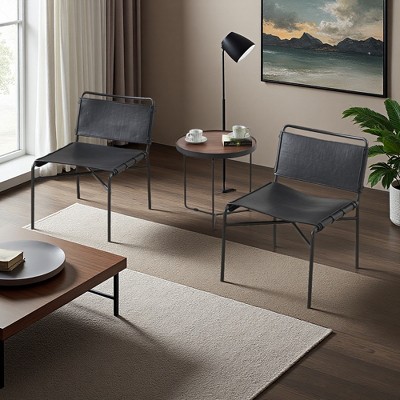 2-Piece Faux Leather Armless Chair Set with Metal Legs and Water-Resistant Design