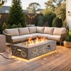 BDELITE 50,000 BTU Outdoor Fire Pit Table with LED Light, Propane Tank, Windshield, Glass Stone and Rain Cover-42*20*12 Inch - 3 of 4