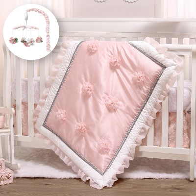 The Peanutshell Arianna Crib Bedding Set, Pink Floral, 4pc to 12 Pc, For Girls